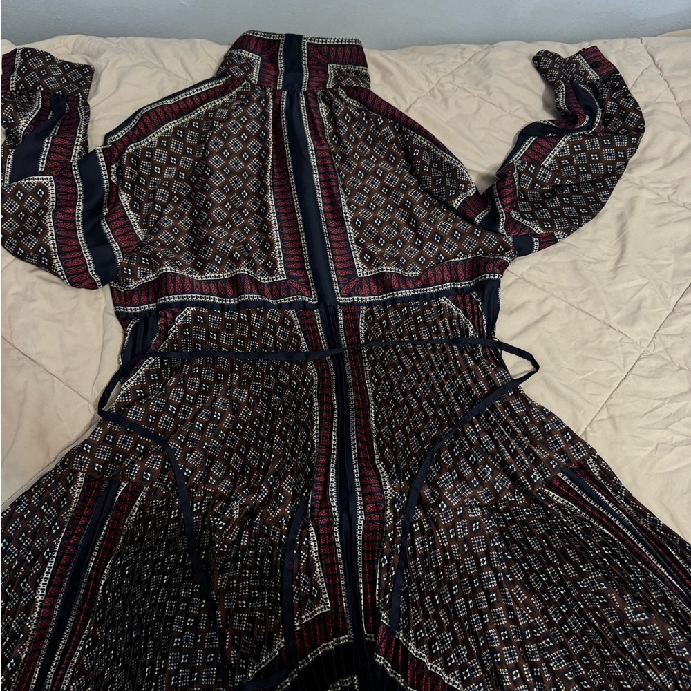 Maje Elegant Patterned Belted Long Sleeve Dress